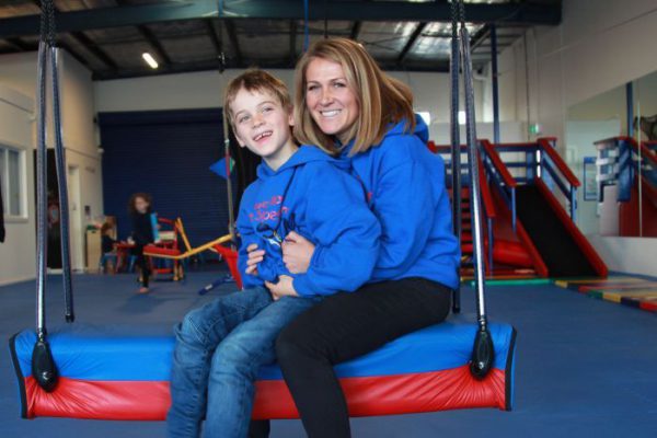 sally johnson and her son digby at we rock the spectrum autism friendly gym
